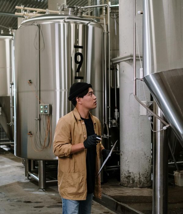 Modern dairy production facility with stainless steel equipment